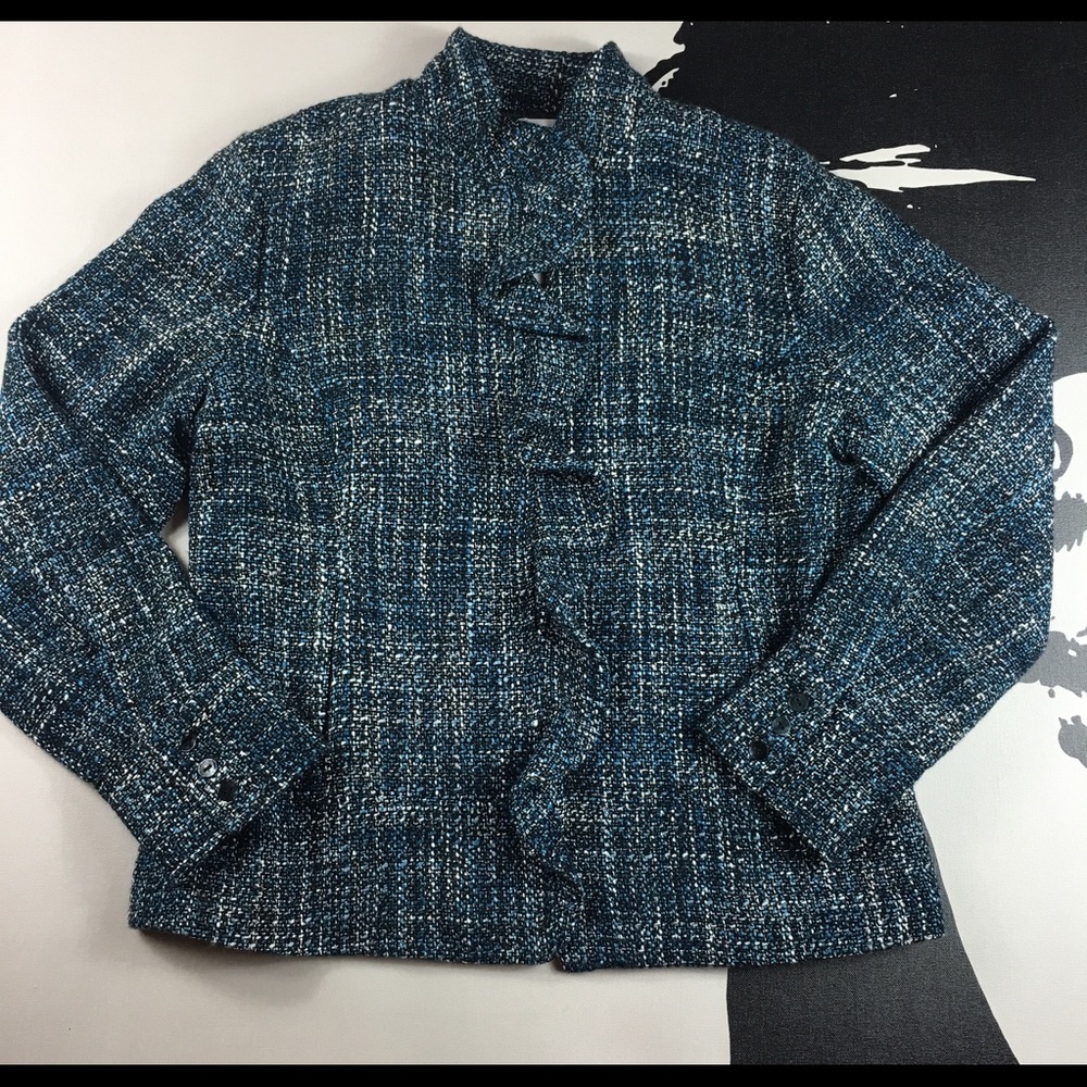 Chico's Blue Mystic Tweed Ruffle II Jacket Aviator